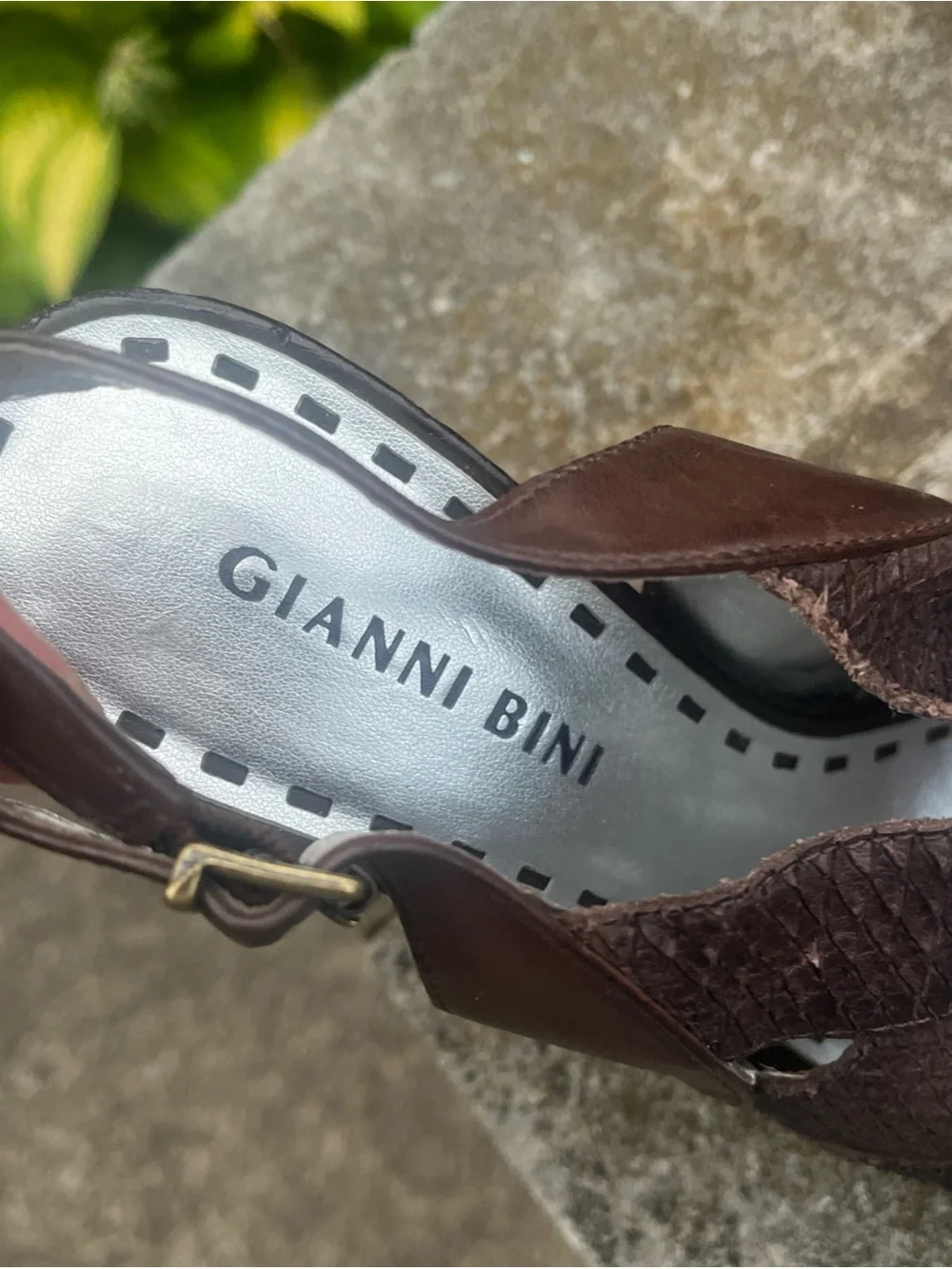 Gianni Bini Brown Snakeskin Leather Platform Slingback Peep Toe Heels Pumps Sz 7